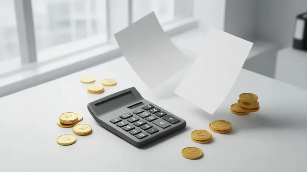 1150 brutto ile to netto? Sprawdź aktualne wyliczenia płacowe 2026 Kalkulator finansowy z dokumentami podatkowymi i monetami przedstawiający wyliczenie 1150 brutto ile to netto.