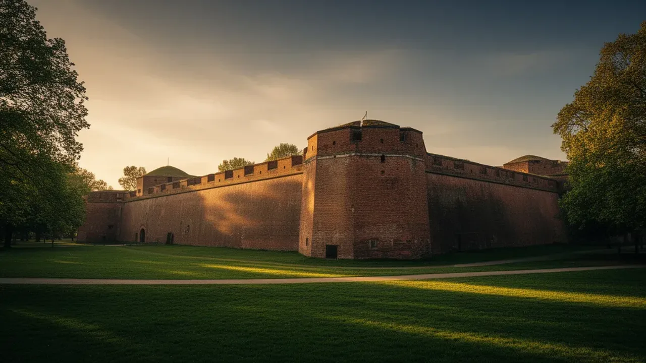 Cytadela Warszawska a Park Cytadela: Wielkopolska i 100 ha historii Historyczne mury i zielone tereny spacerowe wokół Cytadela Warszawska w promieniach porannego słońca.