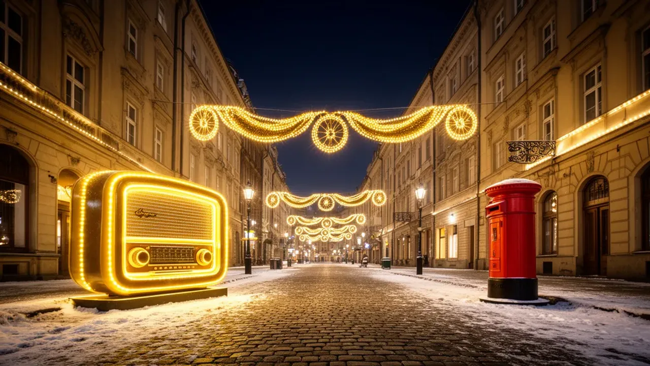 Iluminacje świąteczne Warszawa 2025/2026: Świąteczna iluminacja i Christmas Eleganckie iluminacje świąteczne Warszawa na Trakcie Królewskim z choinką na Placu Zamkowym.