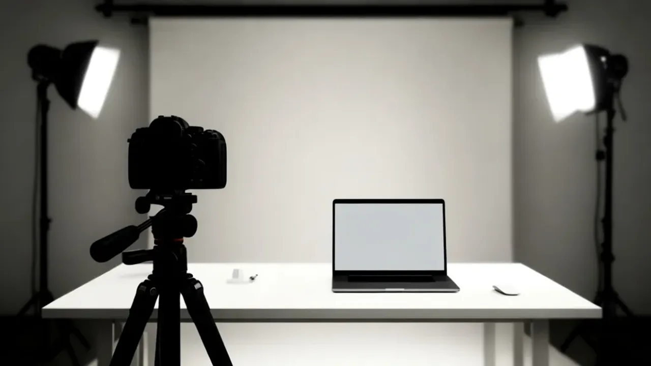 Jak napisać opinię dla fotografa, by zachwycić i pomóc innym klientom Profesjonalny aparat fotograficzny i ekran z recenzją pokazujący, jak napisać opinię dla fotografa w nowoczesnym studio.