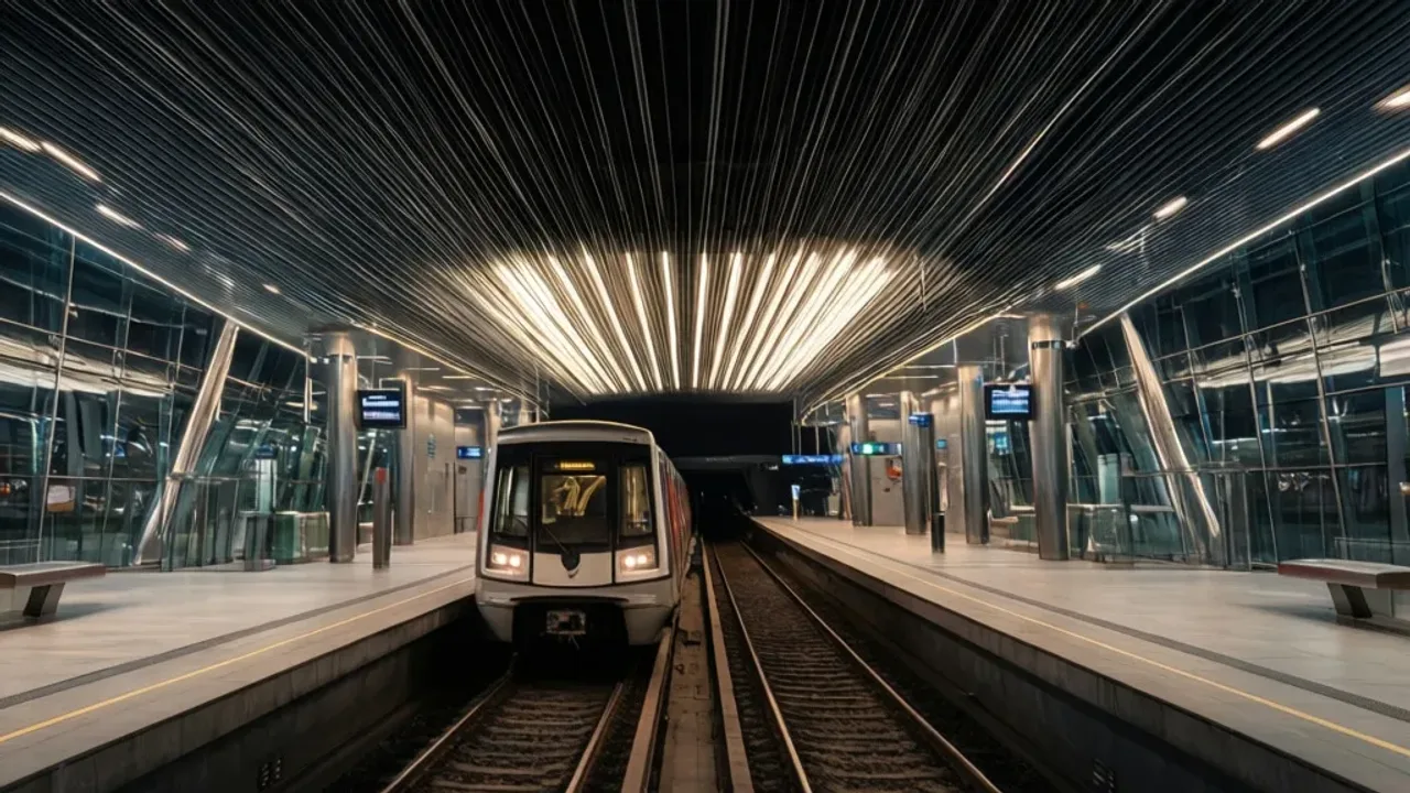 Metro warszawa stacje: kompletny przewodnik po linii M1 i składach metra Nowoczesna stacja metra w Warszawie z charakterystycznymi filarami, ilustrująca system metro warszawa stacje.