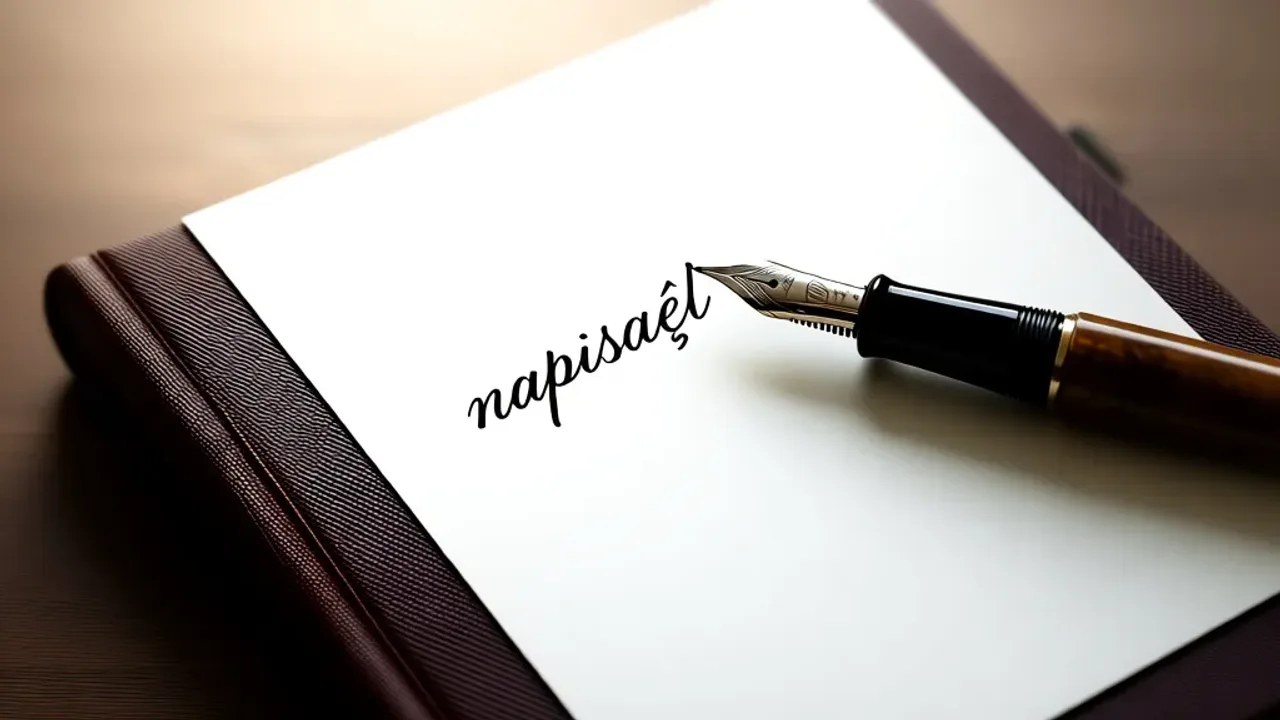 Napisałeś czy na pisałeś? Poprawna pisownia – pisać poprawny tekst i hasło Eleganckie pióro wieczne na biurku obok notatnika z odręcznie zapisanym słowem napisałeś w ramach poradnika o poprawnej pisowni.