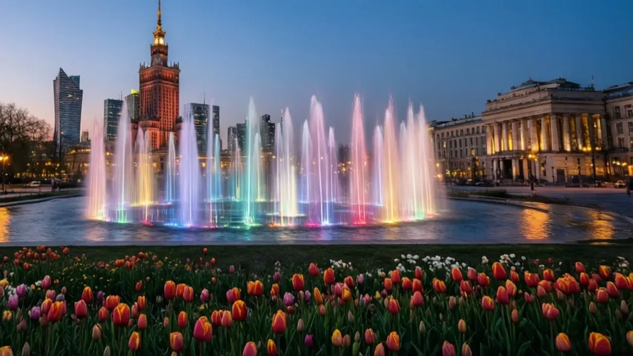 Warszawa 1 maja 2025: Majówka w Warszawie – wydarzenia kulturalne Wieczorne widowisko multimedialne w Parku Fontann, Warszawa 1 maja.