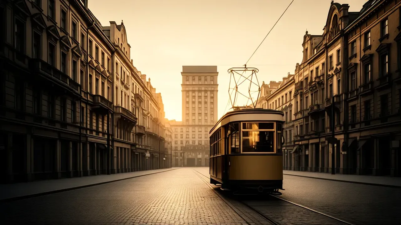 Warszawa przed wojną: historia warszawy i życie przedwojennej stolicy Widok na eleganckie kamienice i zabytkowy tramwaj w mieście Warszawa przed wojną.